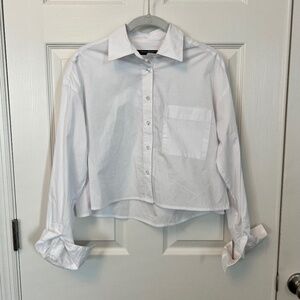 French Connection French White Button Down Rhinestone Fringe Cropped cowgirl Top